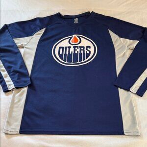 Edmonton Oilers Jersey Navy and Gray Oilers Long Sleeve Shirt
